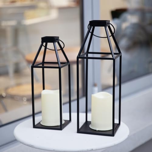 HPC-Decor-2PCS-Solar-Lanterns-for-Outdoor-Decor-18in-15in-Black-Metal-Candle-Lanterns-wWaterproof-Solar-Powered-Candles-Modern-Farmhouse-Hanging-Lanterns-Decor-for-Front-PorchYard-Garden-Patio HPC Decor 2PCS Solar Lanterns for Outdoor Decor 18in 15in Black Metal Candle Lanterns wWaterproof Solar Powered Candles Modern Farmhouse Hanging Lanterns Decor for Front PorchYard Garden Patio
