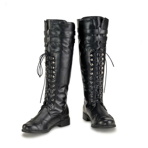 DUNHAO COS Medieval Renaissance Pull On Mid Calf Gothic Boots Flat Jazz Boots2
