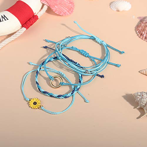 Image of Stackable Sunflower String Bracelets Cute Boho Braided Summer Beach Jewelry