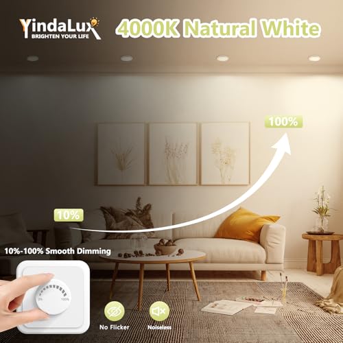 YindaLux Zestaw 10 modułów LED 230 V, ekstra płaskie Ø50 x 23 mm, 6 W 600LM IP44, kąt 120°, zamiennik GU10/MR16, 4000K/Ściemnialny, do wpuszczanych reflektorów