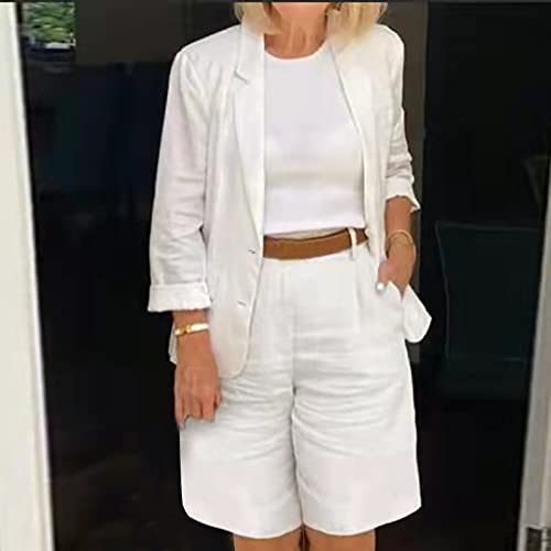 2 Piece Sets for Women Summer Linen Long Sleeve Blazer and Shorts Set 2025 Dressy Casual Outfits Fashion Matching Set2