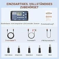 DOKIO Solarpanel Faltbar 200W 18V Kit Monokristalline mit Solar Ladegerät (LCD Anzeige + 2 USB Ausgang) und Kabel Für 12V Kfz Batterie, AGM, GEL, Säurebatterie, Generatoren plug and play – Ansicht 2