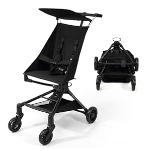 Lightweight Travel Stroller for Airplane, 10.5 lbs Compact Foldable Baby Stroller with Sun Visor & Storage Basket, Convenience Airplane Strollers with Lockable Rear Wheels and Breathable Fabric, Black