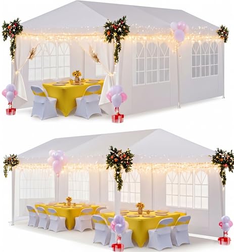 Image of HOTEEL 10x20FT Party Tent Outdoor Large Canopy with 6 Removable Sidewalls, 2 Zipper Doors, 12 Ropes and 24 Stakes for 20-30 People, Carpas para Fiestas for Wedding Patio Backyard, White