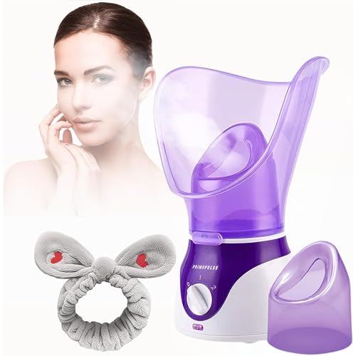 PRIMEPULSE Facial Steamer & Steam Inhaler for Sinus Relief with Warm Mist for Deep Cleaning Home Spa Set Unclogs Pores Removes Blackheads Face Steamer Professional Face Care Tool for Women & Men