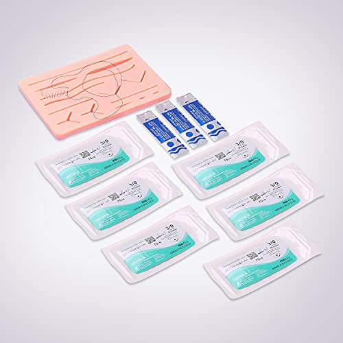 Image of Suture Practice Kit for Medical Student, Complete Suture Practice Kit, Suture Training Include Upgrade Suture Pad with 3 Layers and 14 Wounds with Silicone Suture Pad and Suture Tool kit,