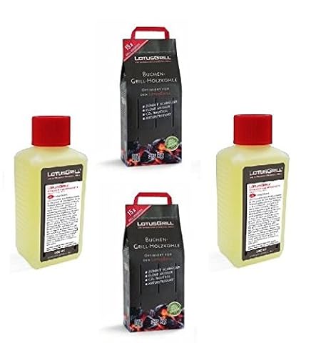 LotusGrill 2 x worek na węgiel bukowy 2,5 kg w zestawie 2 x pasta do rozpalania 200 ml, oba opracowane do grillowania o niskim poziomie dymu