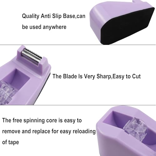 Aacehlh 1Pcs Desktop Tape Dispenser,Adhesive Roll Holder with Weighted Nonskid Base,Office Tape Dispensers for School, Office and Home (Purple)