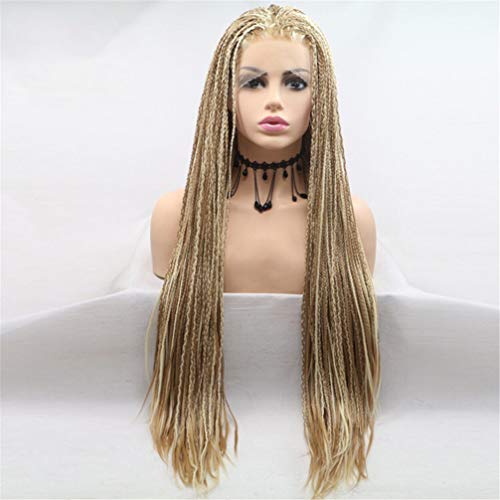 Perruque avant en dentelle tressée synthétique résistante chaleur 20 pouces pour femme noire