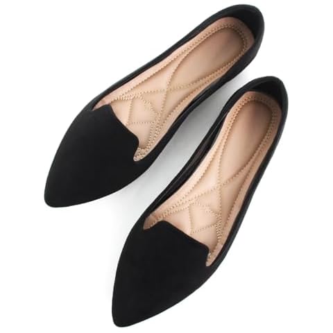 SAILING LU Flats Shoes Women Comfortable Slip on Pointy Toe Ballerina Walking Flats Shoes Black 40(8) Cover