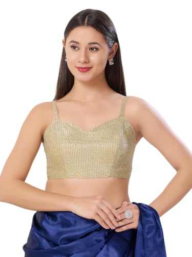 Image of Vamas Women's Shimmer Sleeveless Saree Blouse | Sweetheart Neck Padded Crop Top Blouse Designer Blouse for Lehenga & Saree | Available in Gold, Copper, Silver & Black