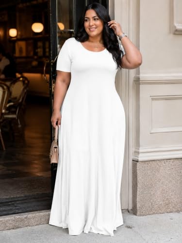 Image of PinkPatty Women's Plus Size Maxi Dresses Short Sleeve Sundress Summer T-Shirt Beach Long Dress with Pockets
