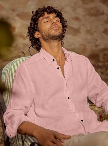 Image of Men's Long Sleeve Linen Shirt, Button Down, Casual Collared, Full Sleeve Shirt