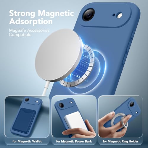 Image of Magnetic for iPhone Air Case, Compatible with MagSafe, [Full Camera Protection][Screen Protector] Silicone Shockproof Protective Phone Case for iPhone 17 Air 6.5 inch, Lake Blue