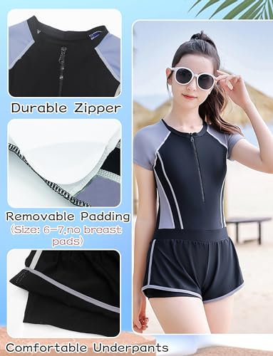 FEOYA Girl's Swimsuits Sleeveless Swimwear Mesh Cover Up Bathing Suits with Pompom Tassel 8-14Y3