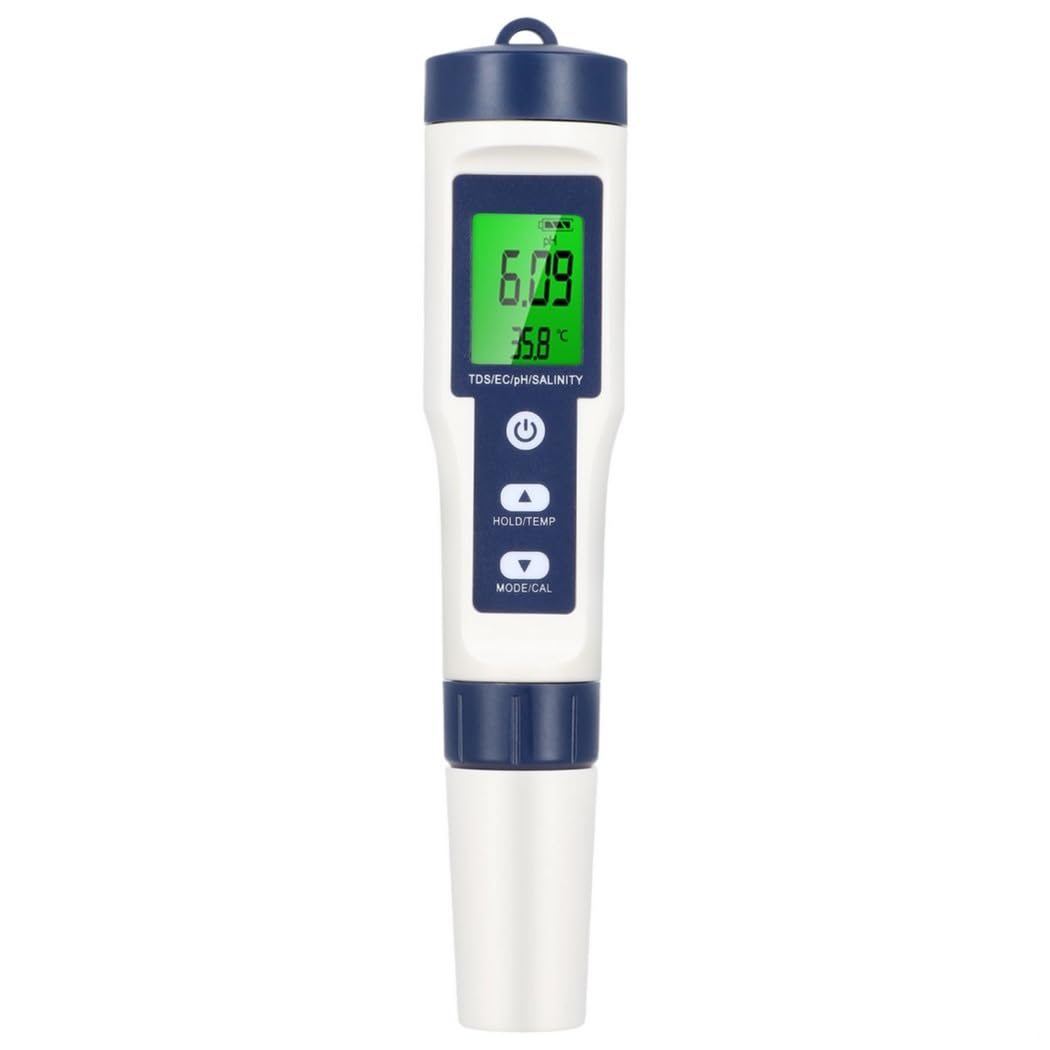 Cyfrowy tester wody 5 w 1 LCD, Ph, Tds, Ec, pomiar zasolenia i temperatury do basenów, spa i wody pitnej