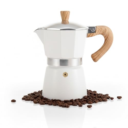 Bibykivn Cafetera Italiana, Aluminio Cafetera Moka 300ml, Cafetera de Express para la Preparación de Expresso Italiano I Adecuada para Placa de Cerámica Placa Eléctrica Gas (Blanco)