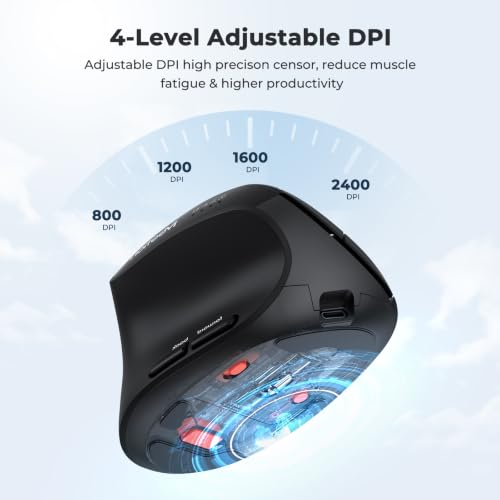 Image of MEETION Left-Handed Ergonomic Mouse, Wireless Mouse, Bluetooth Vertical Rechargeable Mice, 4 Adjustable DPI 800-2400, Bluetooth 5.2+5.2+USB Mouse for Windows /Mac, for Laptop /PC /iPad Bk