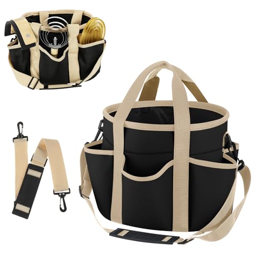 Abbylike Grooming Tote Bag for Horses and Dogs Organize Tack Tools Equestrian Grooming Kit Care Portable with Multiple Pockets for Supplies (Stylish 10.63 x 10.63 x 9.45 Inch Khaki and Black)