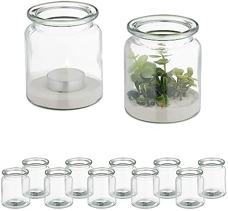 Relaxdays Windlicht, 12er Set, aus Glas, innen & außen, HxD: 9,5 ...