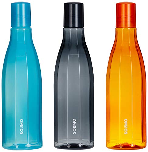 Image of Amazon Brand - Solimo Plastic Water Bottles 1L each - Set of 3, Multicolour