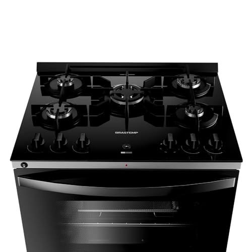 Fogão Brastemp 5 Bocas Preto Com Mesa de Vidro, Função Air Fryer e Turbo Chama – BFS5LAE 220V