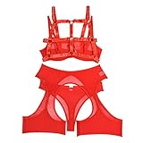 4 Piece Lingerie Set for Women Sheer Mesh Perspective Babydoll Buckles Straps Cutout Underwear BDSM Outfits Nightwear Red