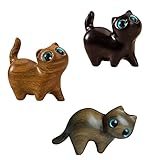 Handmade Wood Carved Cats Wooden Crafts Figurine Creative Handmade Accents Craft Collectible Figurines Office Desk Decor Shelf Decor Table Decor Cute Kitty Carved (B)