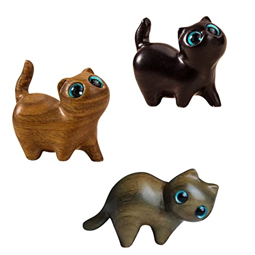 Handmade Wood Carved Cats Wooden Crafts Figurine Creative Handmade Accents Craft Collectible Figurines Office Desk Decor Shelf Decor Table Decor Cute Kitty Carved (B)