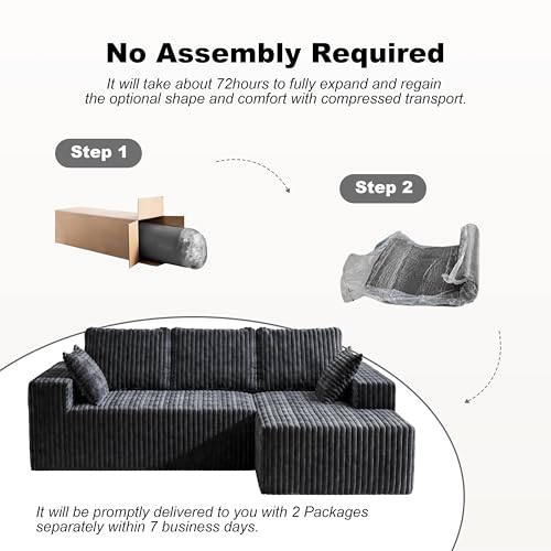 Image of 95 inch Modular Sectional Sofa - Memory Foam Sectional Couches with Deep Seat and Side Pockets,Modular Sofa Couches L-Shape Couch with Chaise, Boneless couches for living room(Black, 95 inch+Right Chaise)