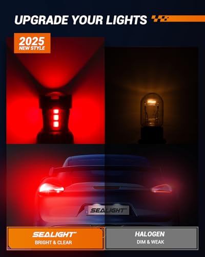 Image of SEALIGHT 7443 7440 LED Bulb Red Brake Lights, T20 7441 7444 992 W21W LED Light Bulb with Projector for Tail Stop Parking Blinker Lights, Pack of 2