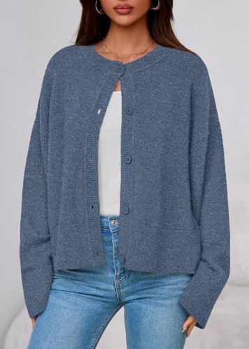 KIRUNDO Cardigan Sweaters for Women 2026 Fall Oversized,Blue,S — view 3