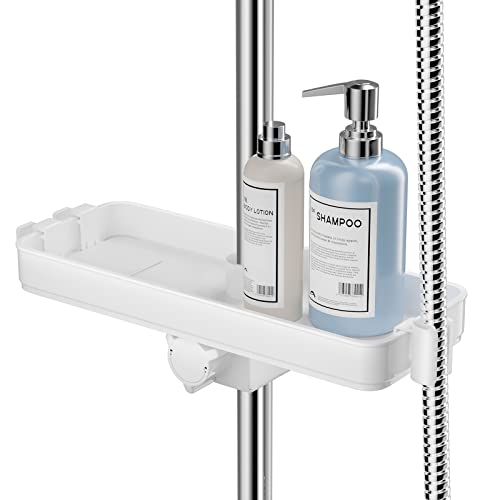 Duschregal ohne bohren ABS Duschablage für Duschstange 19-25mm Aufbewahrung mit Haken und Duschkopfhalterung (c) Cover