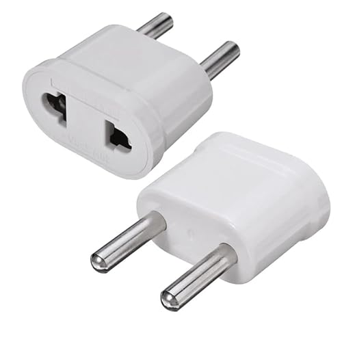 CABLEPELADO Adaptador de Enchufe de EEUU a Enchufe Europeo | Adaptador de Corriente Americano a Europeo | Enchufe Viaje | 6A 125V | 10A 250V | Blanco | 1 Unidad Cover
