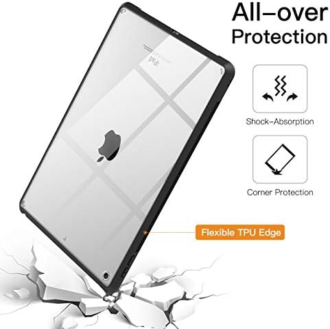 TiMOVO Case For New iPad 9th Generation 2021/8th Gen 2020/7th Gen 2019, Ultra Slim Lightweight Shock Absorbant Flexible TPU Air-Pillow Edge Protective Clear Case for iPad 10.2" case, Black