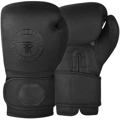 FISTRAGE Rigid Boxing Gloves Cowhide Leather Embossed Muay Thai Training Sparring Punching Bag Mitts Kickboxing Fighting Glove for Punch Bag (Black, 16 OZ) Cover