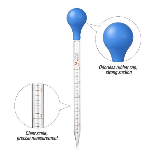 Image of 4Pcs Glass Graduated Dropper Pipette for Liquid Essential Oil, 10ml Lab Dropper Pipettes Transfer with Rubber Cap and 2Pcs Cleaning Brush (Pack of 3)