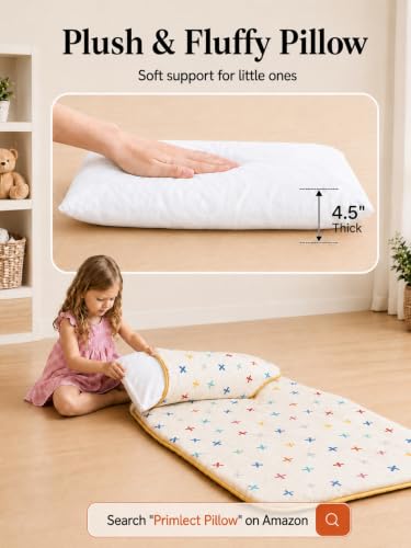 Image of Primlect Thickened Toddler Nap Mat with Removable Pillow and Minky Blanket, Extra Large 55''x35'' Sleeping Bag, Washable, Roll up, Perfect for Daycare, Preschool, Kindergarten, Boys and Girls Beige