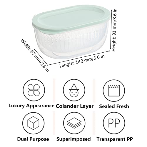 Food Storage Container With Colander Layer, Refrigerator Fresh-Keeping Container Bowl Multifunctional Vegetable Fruit Liquid Storage Container Sealed With Lids Kitchen Essentials, 18 Oz (Green) #TOP1