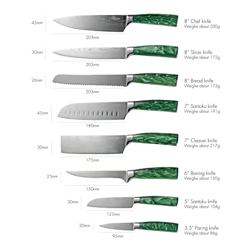 CHUYIREN-Chef-Knife-Set-of-8-Professional-Kitchen-Knife-Set-for-Daily-Use-High-Carbon-Steel-Culinary-Knives-Set-for-Household-Blade-Length-Varies-From-35-Inches-to-8-Inches-Green-Valentines-Day