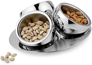 SSSILVERWARE Stainless Steel Solid Bowl With Tray- Set of 3, Silver