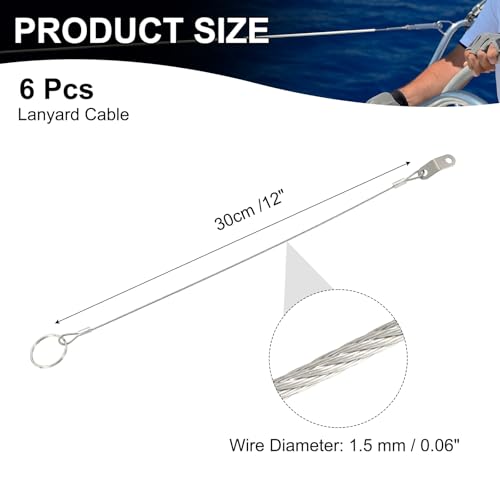 Image of MECCANIXITY Lanyard Cable Safety Tether Wire 12 Inch 316 Stainless Steel Quick Release Pin Lanyard for Loss Prevention One Loop with Quick Release Ring (Silver, Pack of 6)