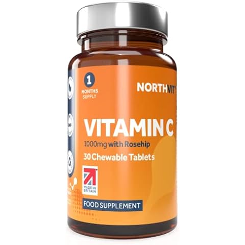 Northumbria Health NorthVit Chewable Vitamin C, High-Strength Vitamin C Tablets with Ascorbic Acid, Rosehip and Antioxidants, Orange Flavour, 30 Tablets, 1-Month Supply Cover