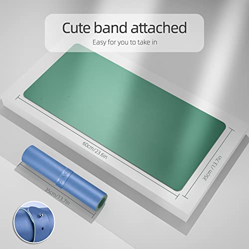 Image of YSAGi Office Desk Pad, 23.6 inch x 13.7 inch Ultra Thin Waterproof PU Leather Mat, Laptop Protector for Keyboard and Mouse, Writing Pad for Office and Home (Azure Blue+Green)