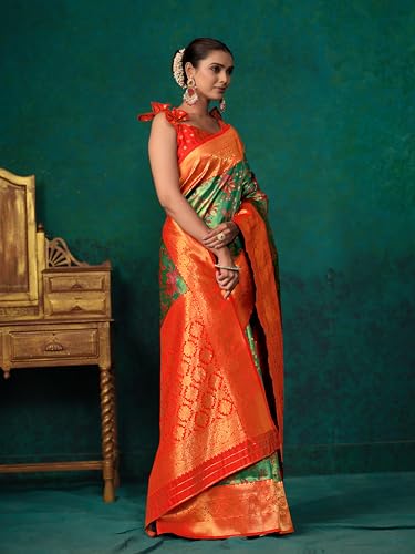 Image of EthnicJunction Women's Silk Blend floral Woven Saree With Blouse Piece | Wedding Saree