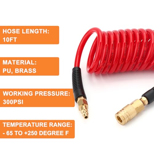 GASHER Mangueira de Ar de Poliuretano Reforçado Vermelho de 1/4