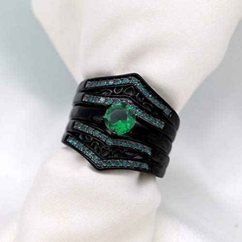 Black Plated Womens Wedding Ring Sets Bridal Sets Blue Cz Engagement Ring 3pcs Rings Wedding Bands4