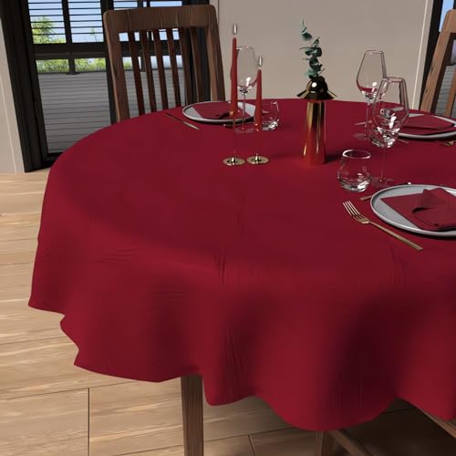Soleil d'ocre, Luxury Nappe Ronde Anti-tâches Diamètre 180 cm, Polyester, Rouge