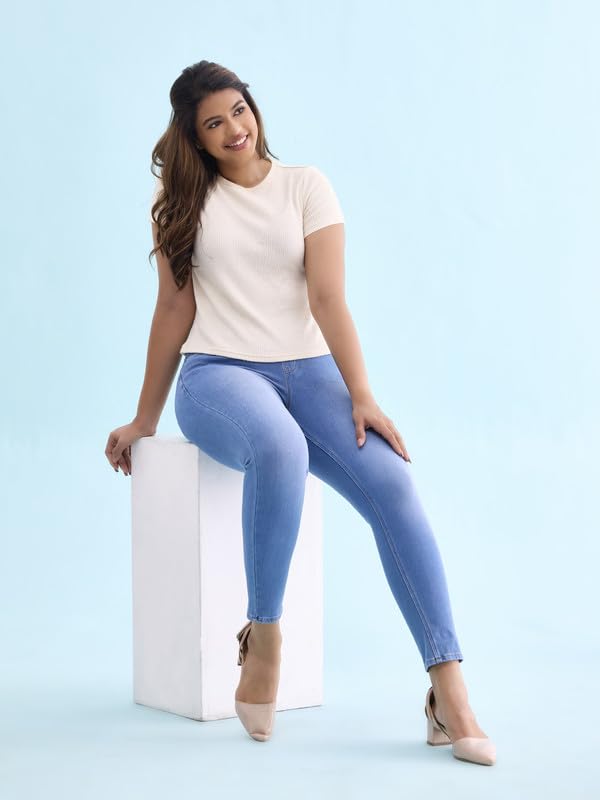 Image of GO COLORS Women Slim Mid Rise Cotton Premium Denim Jeggings