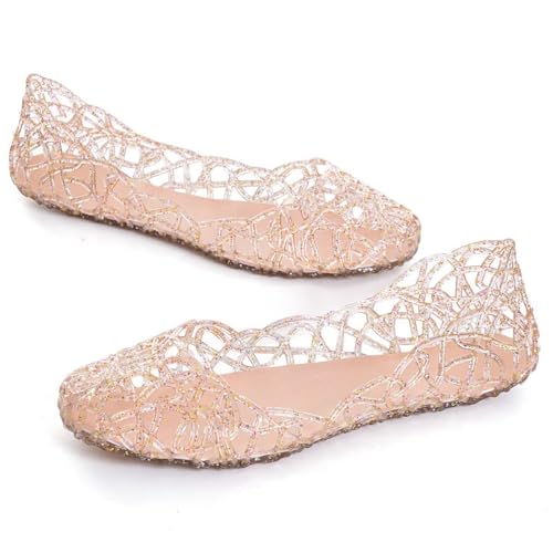 Stunner Women's Beach Jelly Shoes Slip On Crystal Summer Soft Hollow Ballet Flats2